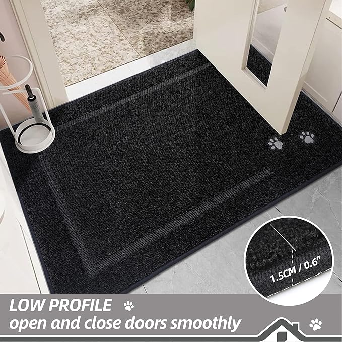 BEQHAUSE Dog Door Mat for Muddy Paws 32"x48" Dirt Trapper Absorbent Doormat Non Slip Entryway Rugs Washable Stain Resistant Welcome Floor Mat Soft Low-Profile for Front Back Door, Black