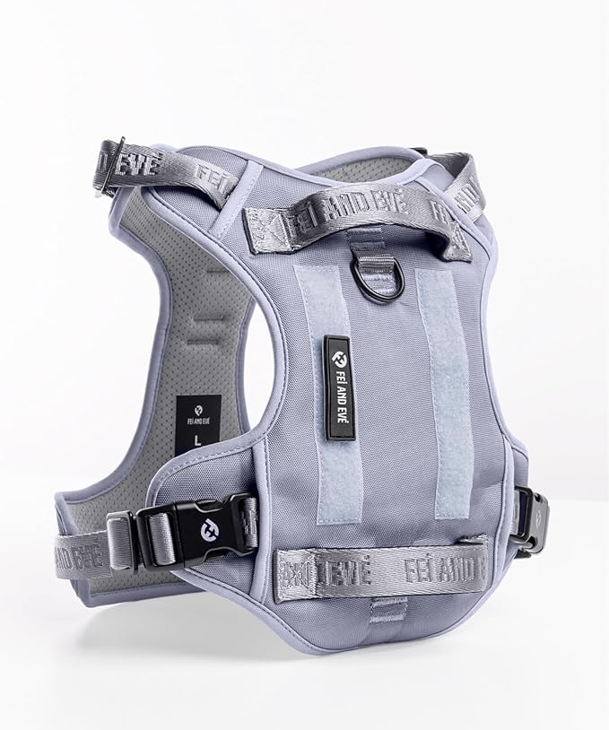 2025 New Edition, Fei & Eve Classic Dog Harness - Quick-Release Buckles | 3-Point No-Pull Control | Heavy-Duty 900D Nylon | Dual Safety Handles | Breathable Mesh | Adjustable Fit | Medium,Gray