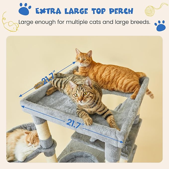MWPO 74.8 inches Large Cat Tree with Sisal-Covered Scratching Posts & Condo, Tall Cat Tower Entertainment Playground Furniture for Cats & Kittens - Multiple Colors-Light Gray