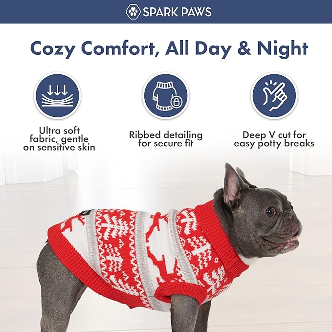 Spark Paws Christmas Dog Sweater - Ultra Soft Holiday Knit Sweater for Small, Medium & Large Dogs, Cute Pet Sweater for French Bulldogs & Big Dogs, Potty V Cut Design Jacket (Winter Wonderland, 4XL)