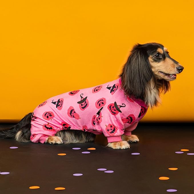 Fitwarm Halloween Jack O Lantern Dog Pajamas, Funny Costumes for Small Dogs Girl, Pet Outfit, Pink, Black, XXL
