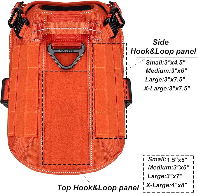 ICEFANG Tactical Dog Harness, Medium Size,2X Metal Buckle,Working Dog MOLLE Vest with Handle,No Pulling Front Leash Clip,Hook and Loop Panel (Orange,M (Pack of 1))