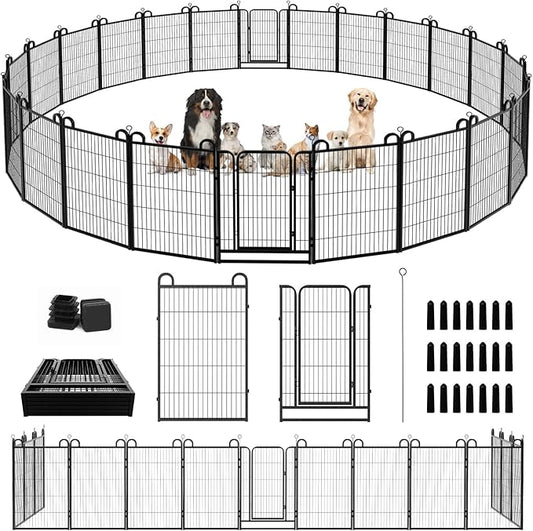 Dog Playpen Outdoor 24 Piece Panels Heavy Duty Dog Fence 40" Height Anti-Rust with Doors Portable for RV Camping Yard, Total 54FT, 227 Sq.ft, Snowy Black