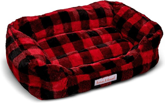 Jax & Bones Relaxer Plaid Dog Bed - Machine Washable Pet Bed for Medium Size Dogs - Hides Shedding Hair, Easy to Clean, Sleep Enhancing