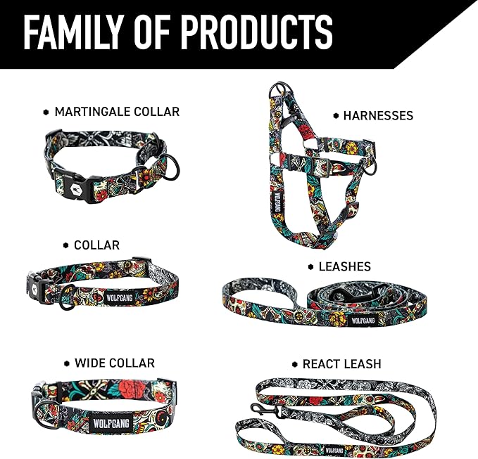 Wolfgang Heavy Duty Adjustable Dog Harness, Pull-Tested to Over 800 lbs for Walking & Training, LosMuertos Print, Small