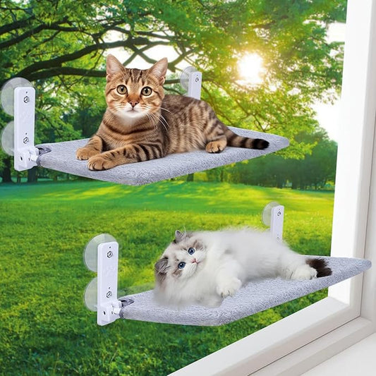 2PC Cat Window Perch, Foldable Cat Window Hammock Sunbathing and Climbing Cats Hammock for Window Bed Bearing 40 Pounds Window Perch for Cats Inside (Light Gray,2 Pack)