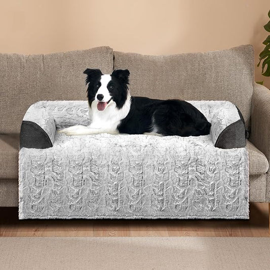 Calming Large Dog Bed for Couch – 41"x37" Washable Non-Slip Plush Sofa Protector for Dogs, Removable Cover, Soft Furniture Mat in Grey