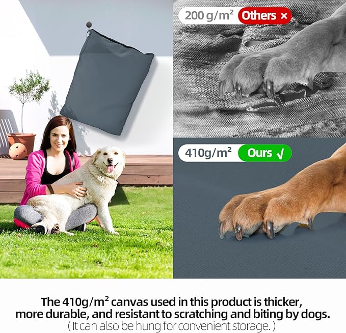 Sytopia 36 Inch Canvas Dog Bed for Large and Medium Dogs, Outdoor and Indoor Pet Bed, Waterproof Washable Removable Cover, Patio Pet Pad, Blue Gray