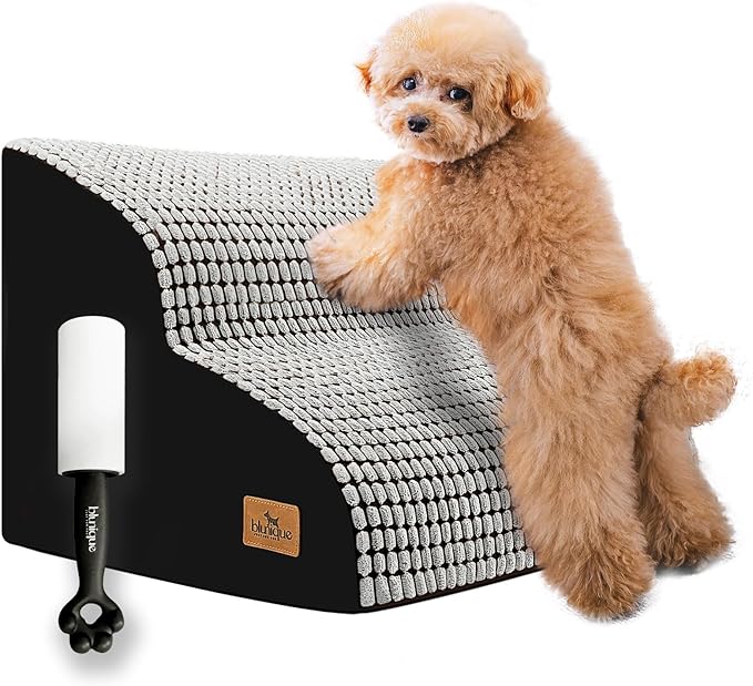 Dog Stairs for Small Dogs, 11.8 in H 2 Step Curved Dog Ramp for Bed and Couch, Foam Dog Ramp with Durable Non-Slip Waterproof Fabric Cover, Pet Stairs for Pets Joints, Light Grey