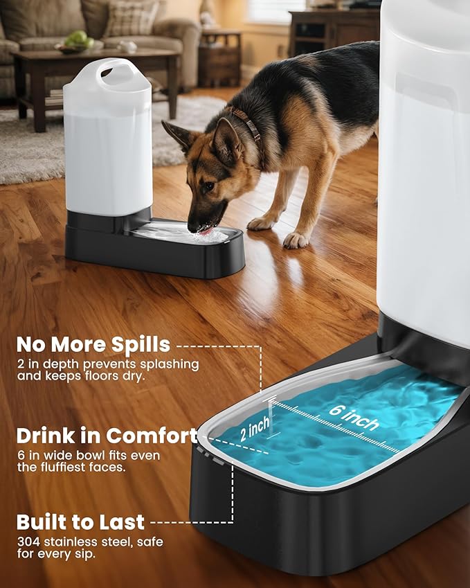 Automatic Dog Water Bowl Dispenser - 2.4 Gallon Stainless Steel Gravity Pet Water Feeder with Ergonomic Handle Design Anti Splash Drinking Bowl Without Filter Easy to Clean Multi Pet Use