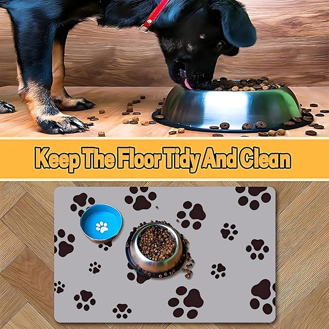 Pet Feeding Mat Dog Cat Food Mat for Floors Waterproof Food and Water Bowl Mats for Indoor Absorbent Non-Slip Dog Food Mat Quick Dry Pet Food Mats 12x20in Light Gray
