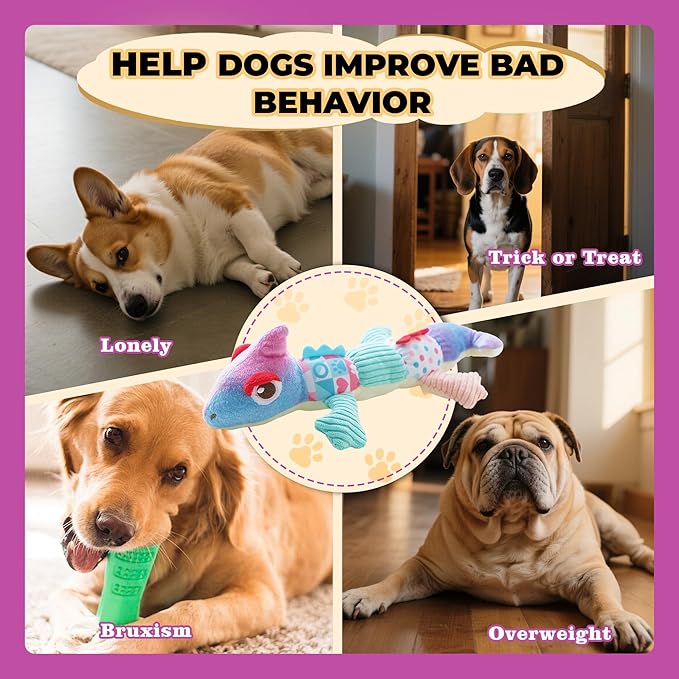 Squeaky Dog Toys Stuffed Plush Pet Toy, Eliminates Boredom for Small Medium Breed, Chewing and Playing Tug of War to Keep Them Busy (Chameleon)