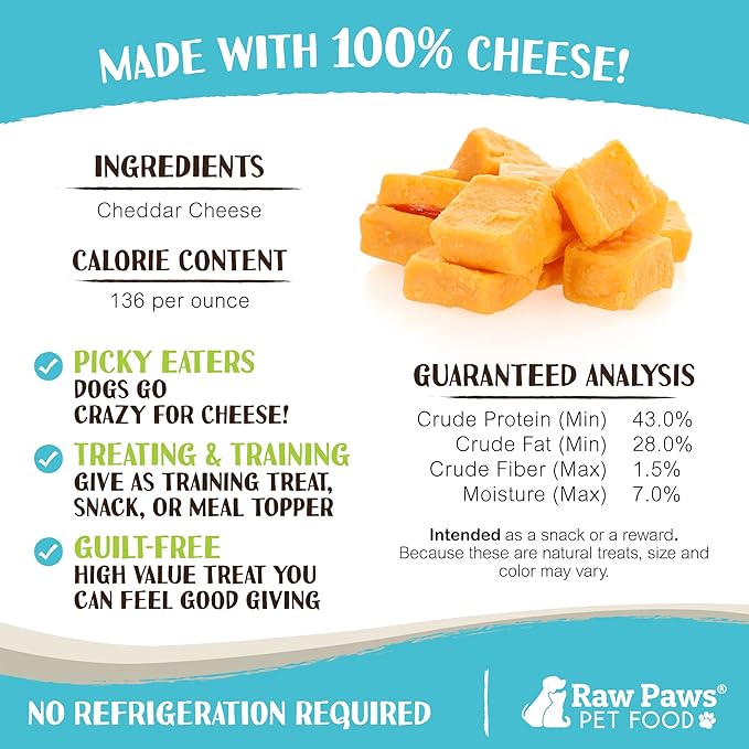 Raw Paws Freeze Dried Cheddar Cheese Treats for Dogs, 3-oz - Crunchy Dog Puffs Made in USA, Natural Dried Wisconsin Cheddar Bites - 100% Real Cheese Treats