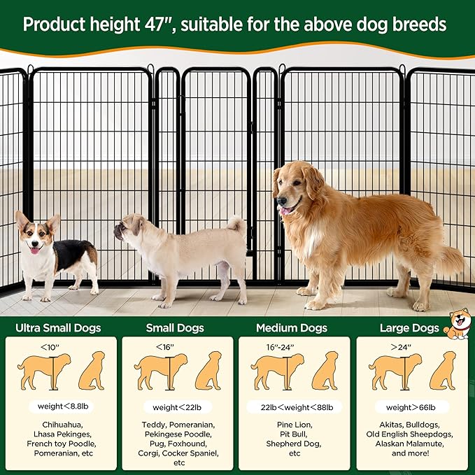 Yaheetech Dog Playpen Outdoor, 47 inch 8 Panels Dog Pen Indoor Heavy Duty Puppy Exercise Pen Metal Pet Fence for RV Camping/Yard/Garden