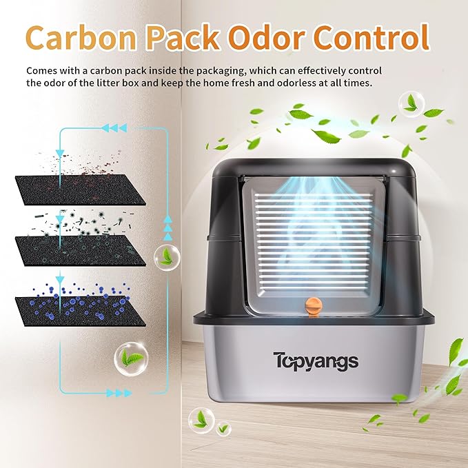 Stainless Steel Litter Box with Lid, 135° Flip-Top Design Metal Enclosed Litter Box for Kitten Cat, Breeze Litter Box System with Anti-Leakage High Sides, Large Cat Lovers Gifts