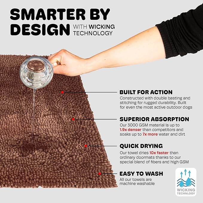 Dog Gone Smart Dirty Dog Doormat - Fast Drying Rug with Super Gripper Backing for Clean Floors - Super Absorbent and Machine Washable Mat for Muddy Paws - Mocha
