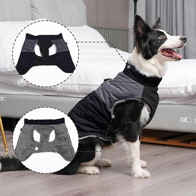Warm Fleece Dog Coats for Small Dogs,D-Rings Waterproof Puppy Jacket for Cold Winter,Black M