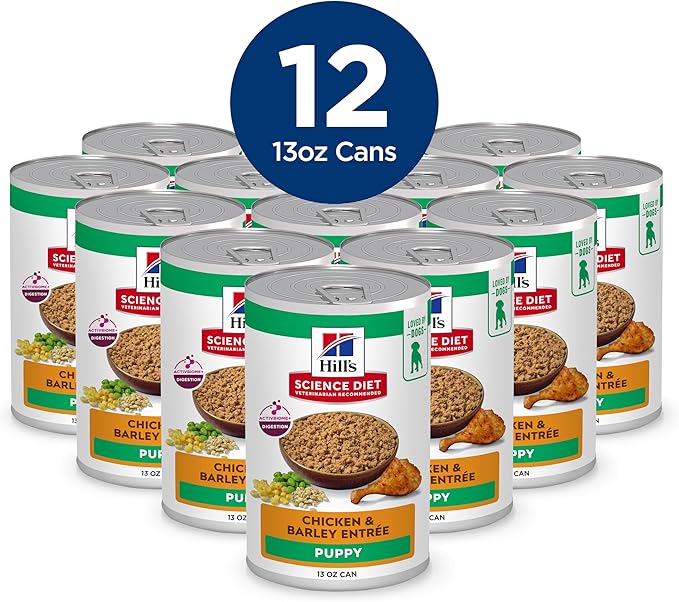 Hill's Science Diet Puppy, Puppy Premium Nutrition, Wet Dog Food, Chicken & Barley Loaf, 13 oz Can, Case of 12