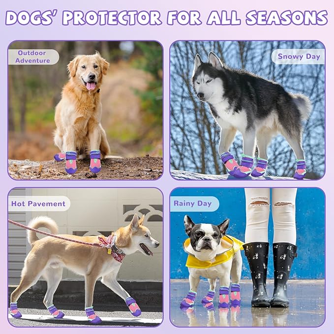 Dog Shoes for Large Medium Dogs, Dog Shoes for Summer Hot Pavement, Dog Boots & Paw Protectors Anti-Slip Waterproof for Outdoor Hiking Walking Hardwood Floor Snow with Reflective Straps Size 8