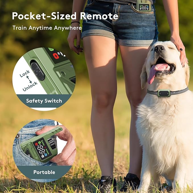 Wireless Dog Fence & Training Collar – Waterproof Electric Fence System with Remote, Pet Containment, Adjustable Range 33–1000ft, Safe Shock/Vibration/Beep Modes (Green with 2 Collars)