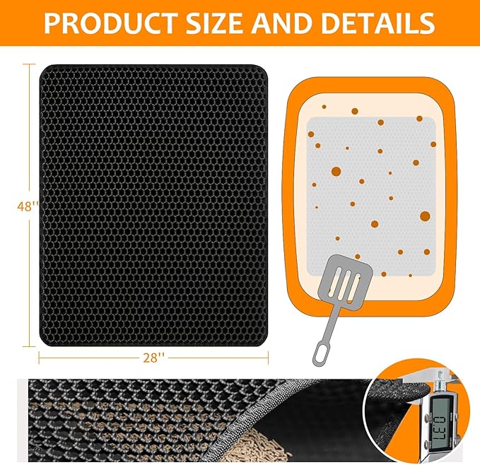 28"x48" Cat Litter Mat, EVA & Fabric Double Layer Design Waterproof Bottom Cat Litter Mat,Anti-slip Litter Box Mat,Easy To Catch Pet Litter,Easier To Clean,Washable,Soft on Paws,Large Capacity,Brown