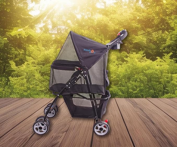 Full-Window pet Stroller 4 Wheels for Cats & Dogs, with Storage Basket,Cup Holder, Travel Puppy/Cats Stroller.