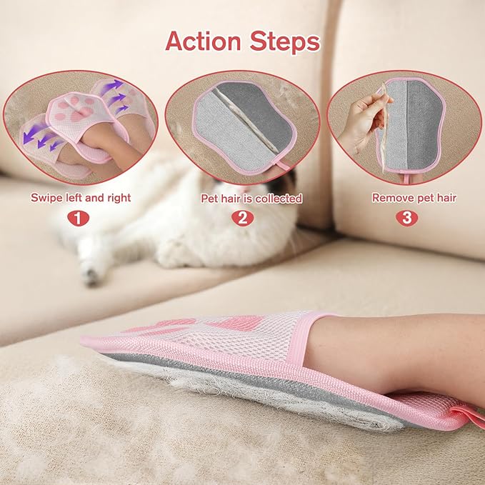 Pet Hair Removal Glove, Suitable for Removing Pet Hair From Clothing, Sofas, Carpets, and Car Seats, 2 Pcs With Hanging Hooks, Reusable Electrostatic Pet Hair Gloves, Size 9.8 x 7.87 x 0.5 in