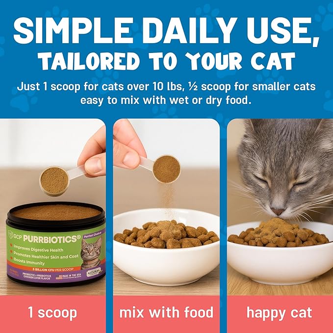 Guardian’s Choice Purrbiotics, Cat Probiotic Powder for Digestive & Immune Support, 5 Billion CFU with Prebiotics & Fiber, Shelf-Stable Probiotics for Cats, Chicken Flavor Cat Probiotics, 120 Servings