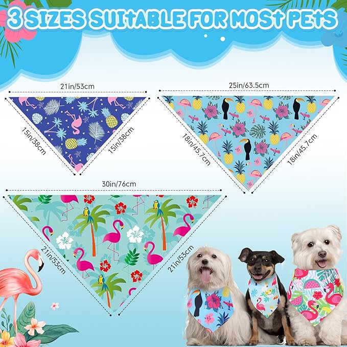 100 Pcs Dog Bandanas Bulk Hawaiian Dog Bandanas Summer 3 Sizes Washable Adjustable Scarf for Beach Small Medium Large Pet Supplies(Flamingo)