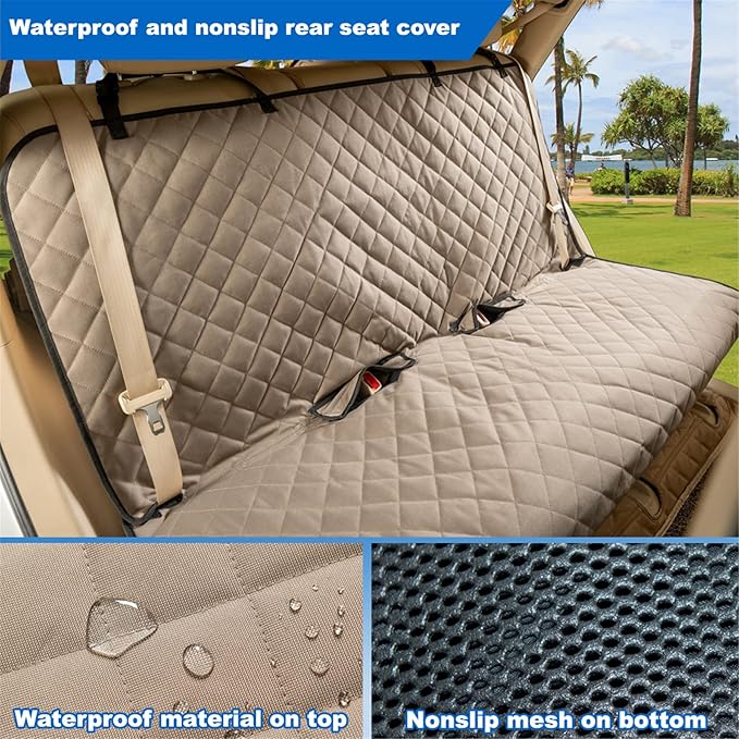 Bench Car Seat Cover Protector - Waterproof, Heavy-Duty and Nonslip Pet Car Seat Cover for Dogs with Universal Size Fits for Vehicles, Trucks & SUVs