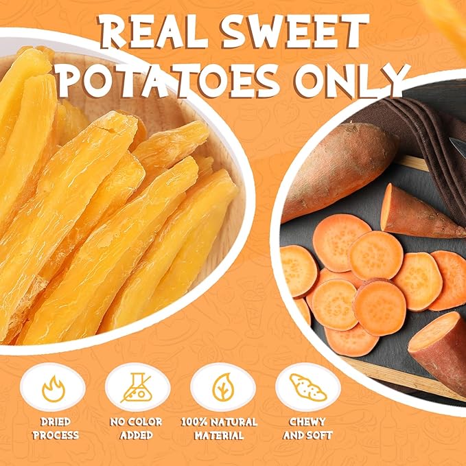 Sweet Potatoes Strips Dog Treats - Single Ingredient Soft Chews w/Taurine, Chewy Sticks for Small & Medium Dogs, Easy to Digest, 12.5oz