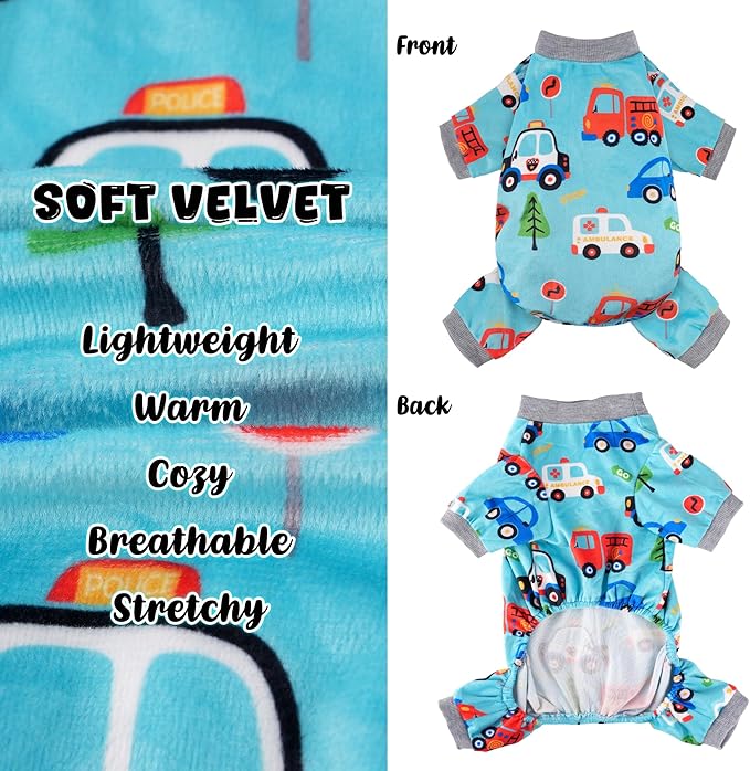 Dog Pajamas Soft Lightweight Dog Onesies Outfit Clothes for Small Medium Large Puppy Pjs for Pet Boys Girls Dogs Cats (S (Back: 10",Chest: 14", Neck: 9.5"), Transportation)