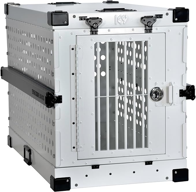 Heavy Duty Fully Collapsible Powder-Coated Aluminum Dog Crate - Medium-Long (White)