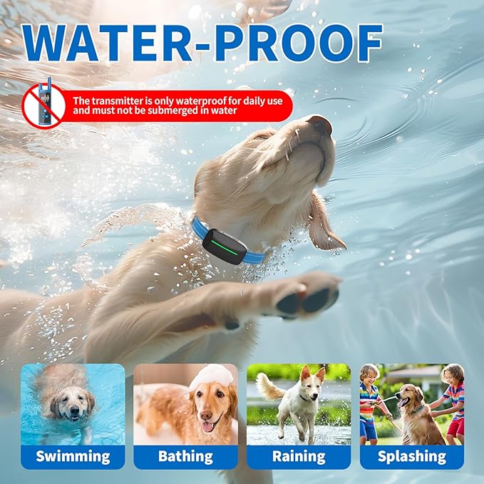 Dog Training Shock Collar 4000FT Dog Bark Collar with Remote IP67 Waterproof 4 Training Modes Beep Vibration Shock Light Mode Magnetic Charger Electric Dogs Collar 8-25 inches Double Shock Sea Blue