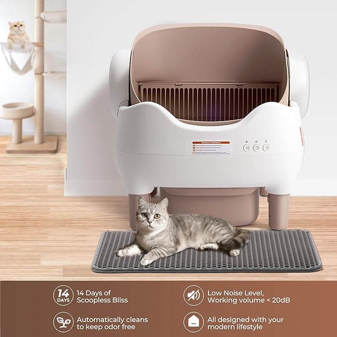 Automatic Litter Box: Self Cleaning Cat Litter Box with APP Control - Odor-Free Waste Disposal Includes Trash Bags, Large Waste Bin, Open-Top, for Multiple Cats