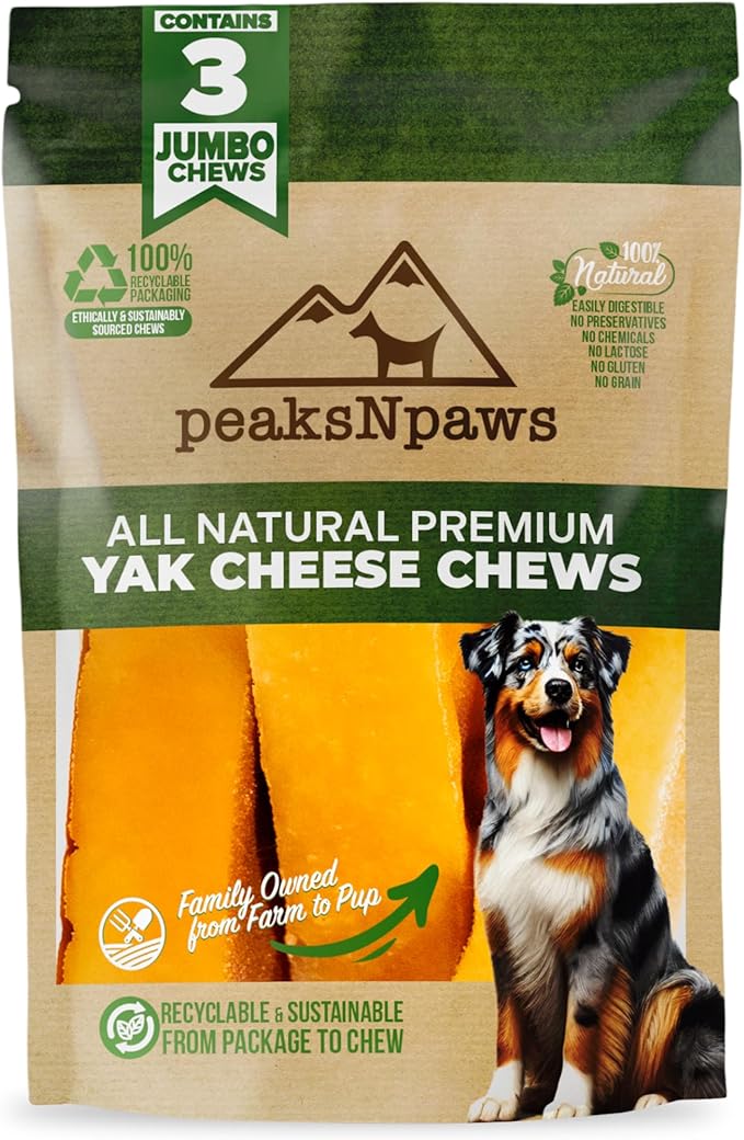 peakNpaws Himalayan Yak Cheese Dog Treats - Natural Chews for Aggressive Chewers - Grain-Free, Easily Digestible, Promoting Oral Health (3 Chews/24 oz Jumbo Size)
