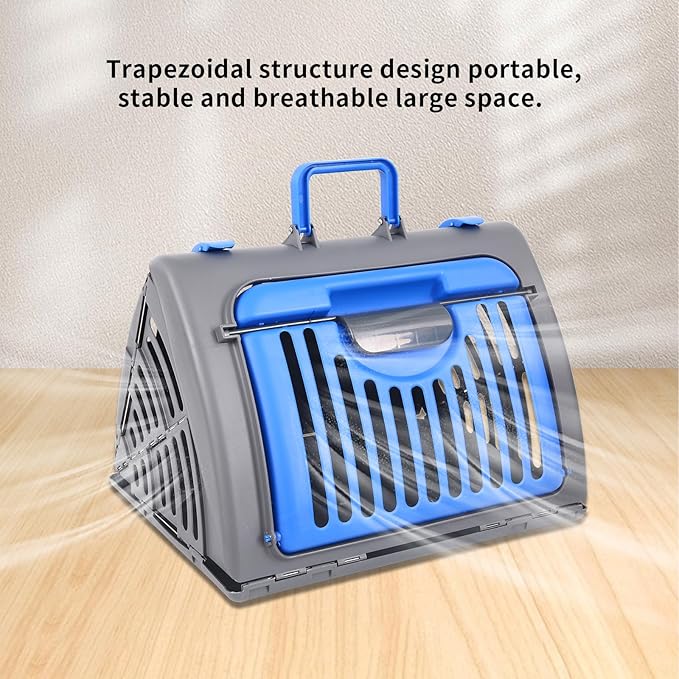 Foldable Travel Cat Carrier, Small Cat Carrier Hard Up to 25lbs, 18" Lx14.5 Wx14 H Front Open Type Plastic Cat Carriers, Blue