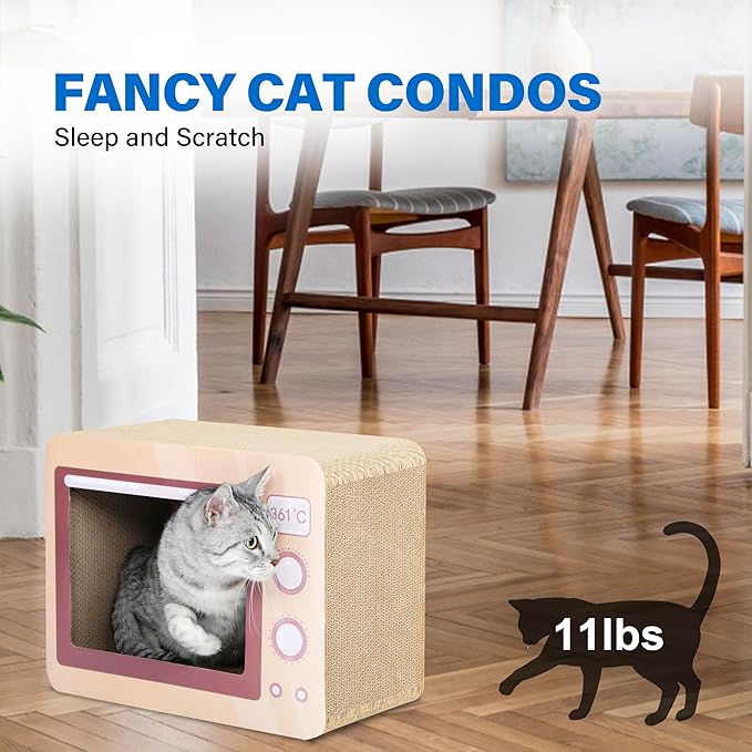 Oven Cat Scratcher Board - Durable Lounge Bed for Cats - Indoor Scratch Pad & Play House - Corrugated Toy for Cat Birthday - 17.3L*13.4W*9.1H