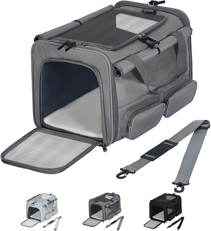 Cat, Dog Carrier for Pets up to 15 lbs, Soft-Sided Collapsible Pet Carrier with Upgraded Sturdy Base, Privacy Curtain and 2 Storage Bags, Cat Bag for Medium Cats and Small Dogs
