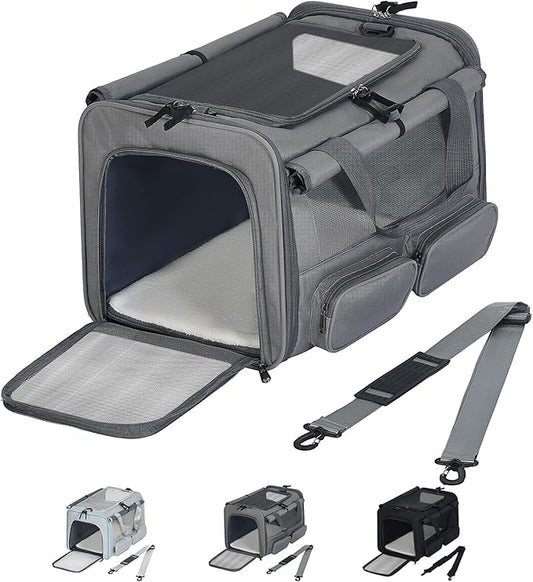 Cat, Dog Carrier for Pets up to 15 lbs, Soft-Sided Collapsible Pet Carrier with Upgraded Sturdy Base, Privacy Curtain and 2 Storage Bags, Cat Bag for Medium Cats and Small Dogs