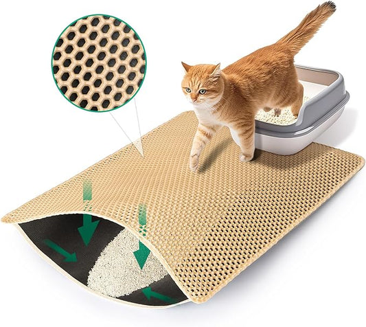 Cat Litter Mats Litter Trapping Mat, 25''x16'' Cat Litterbox Mat for Floor, 2 Layer Honeycomb Pet Litterbox Matt Catcher Rug, Waterproof Urine Proof, Non-Slip, Soft, Clean Easily, Small