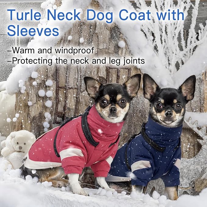 Turtleneck Dog Coat with Harness Built in - S,Soft Warm Lining | Adjustable Reflective Harness Coats for Small Dogs,Water-Repellent Snowsuit,Windproof & Cold-Resistant Jacket (Pink)