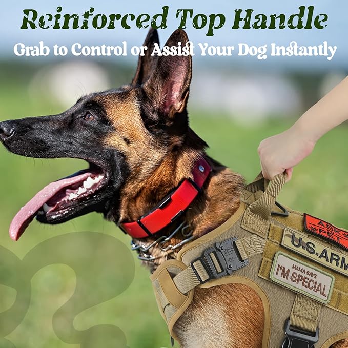 rabbitgoo Tactical Dog Harness for Small, Heavy Duty Pet Harness with Handle, No-Pull Service Vest Small Breed, Adjustable Military Dog Vest for Training Hunting Walking, Brown, S