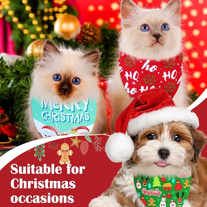 40 Pcs Christmas Dog Bandanas Bulk Adjustable Xmas Dog Scarves Bibs Triangle Reversible Puppy Bandana Pet Neckerchief Scarf Washable Cat Scarf for Small Medium Large Dogs Pet Grooming Accessories