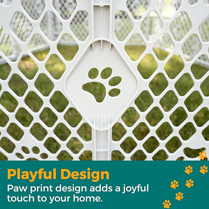 MyPet 8-Panel Paws Petyard, Gray Dog Playpen, Durable & UV-Resistant Puppy Playpen, Indoor/Outdoor Portable Dog Pen, Adjustable for Your Pet's Comfort, Friendly Design for Happy Pets