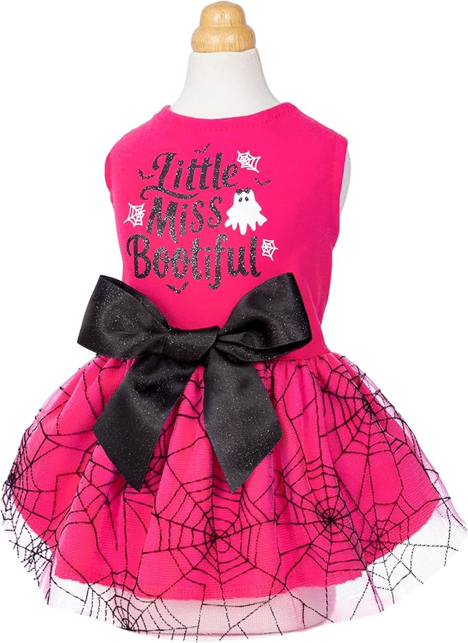 Fitwarm Little Miss Bootiful Halloween Dog Dress, Funny Costumes for Small Dogs Girl, Pet Outfit, Black, Hot Pink, Medium