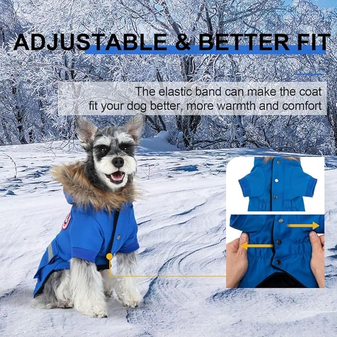 PINA Small Dog Coats - Waterproof, Warm Winter Jacket with Faux Fur Hood, Reflective, Flannel Lined, Windproof, Pocket
