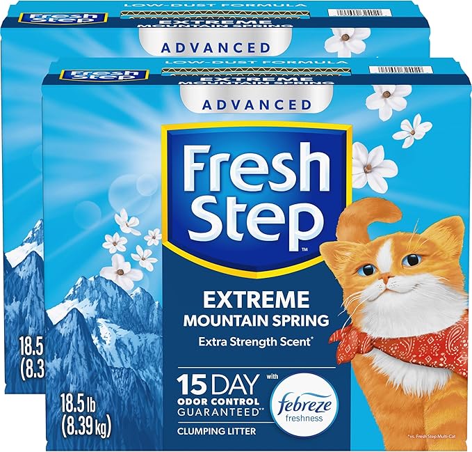Fresh Step Advanced Extreme Clumping Litter with Febreze Freshness with Mountain Spring Scent, Fights Odor on Contact, 37 lbs. (2 x 18.5 lb. Box)