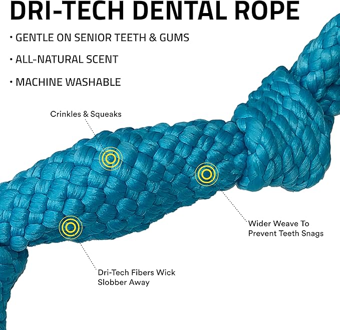 Playology Dog Toys | Dri-Tech Dental Rope Toy for Dogs - Gentle on Teeth | Medium Peanut Butter Scented Toy - Easy to Clean and Made from Non Toxic Materials