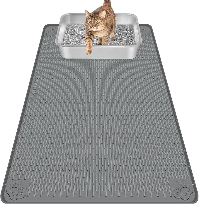 Cat Litter Mat, Extra Large 34" x 22" Silicone Mat Litter Trapping Mat for Scatter Control, Soft on Kitty Paws, Easy to Clean (Dark Grey)